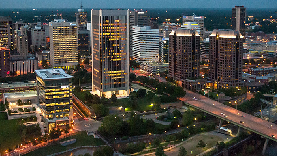 The Richmond skyline at night