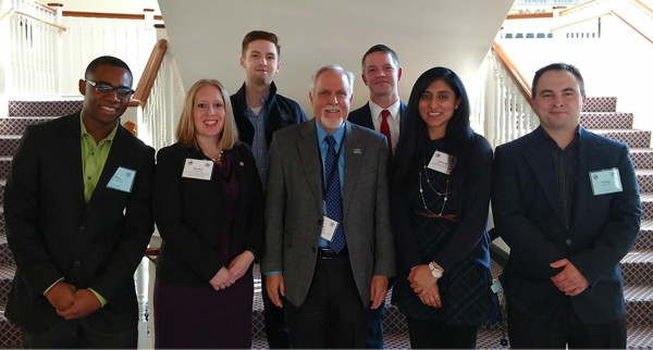 The Wilder School contingent included, from left, Myles Robinson, Maribell Street, Ryan Bentley, Assistant Professor Jim Keck, Brian Pierce, Safoorah Mughal and Nicolay Petrov.