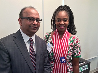 Niraj Verma, Ph.D., Wilder School dean and Washington Mandela fellow Patience Coleman from Liberia.