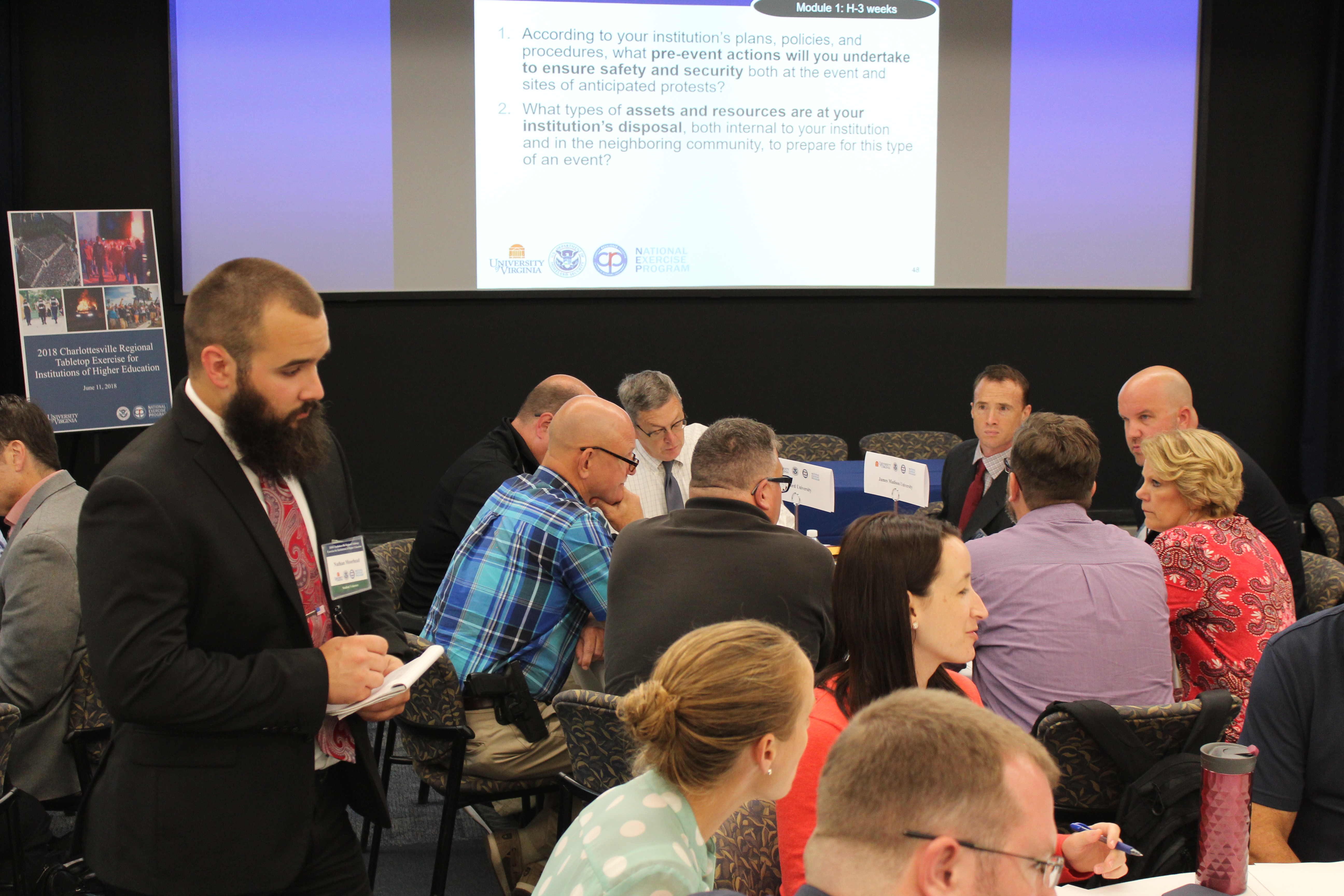 The Wilder School group and colleagues from the U.S. Department of Homeland Security's Office of Academic Engagement gather during the conference. 