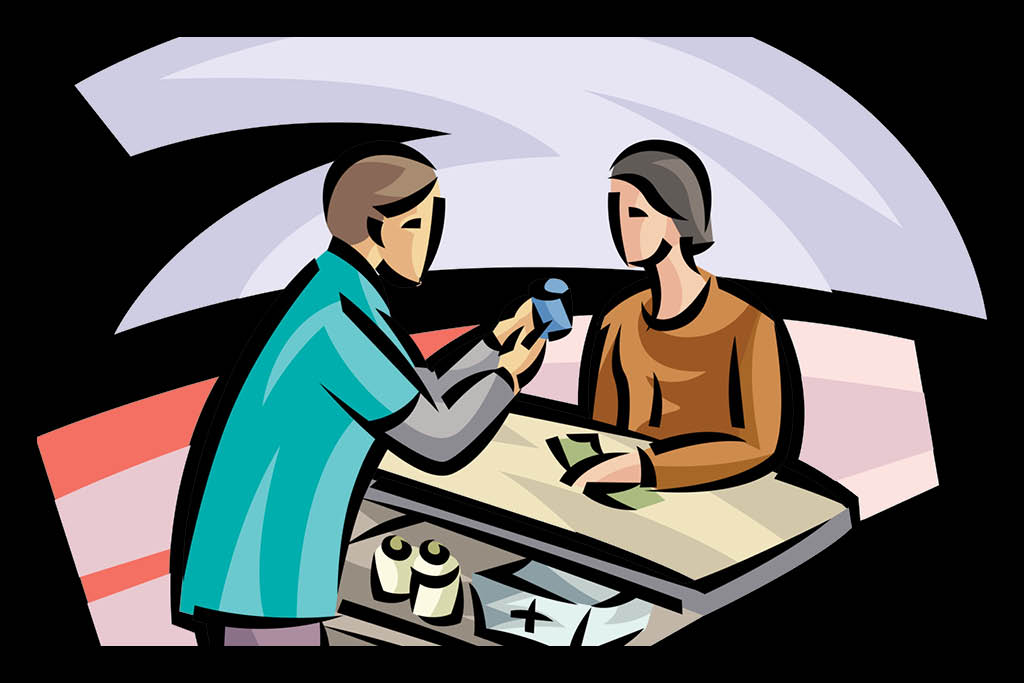 Illustration of a pharmacist filling a prescription.