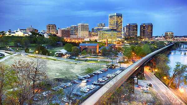 Photograph of Richmond skyline in early evening. 