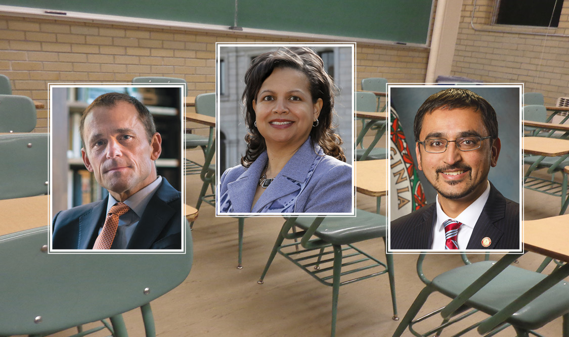 University of Virginia President James Ryan, Wilder School Interim Dean Susan Gooden and Virginia Secretary of Education Atif Qarni. 